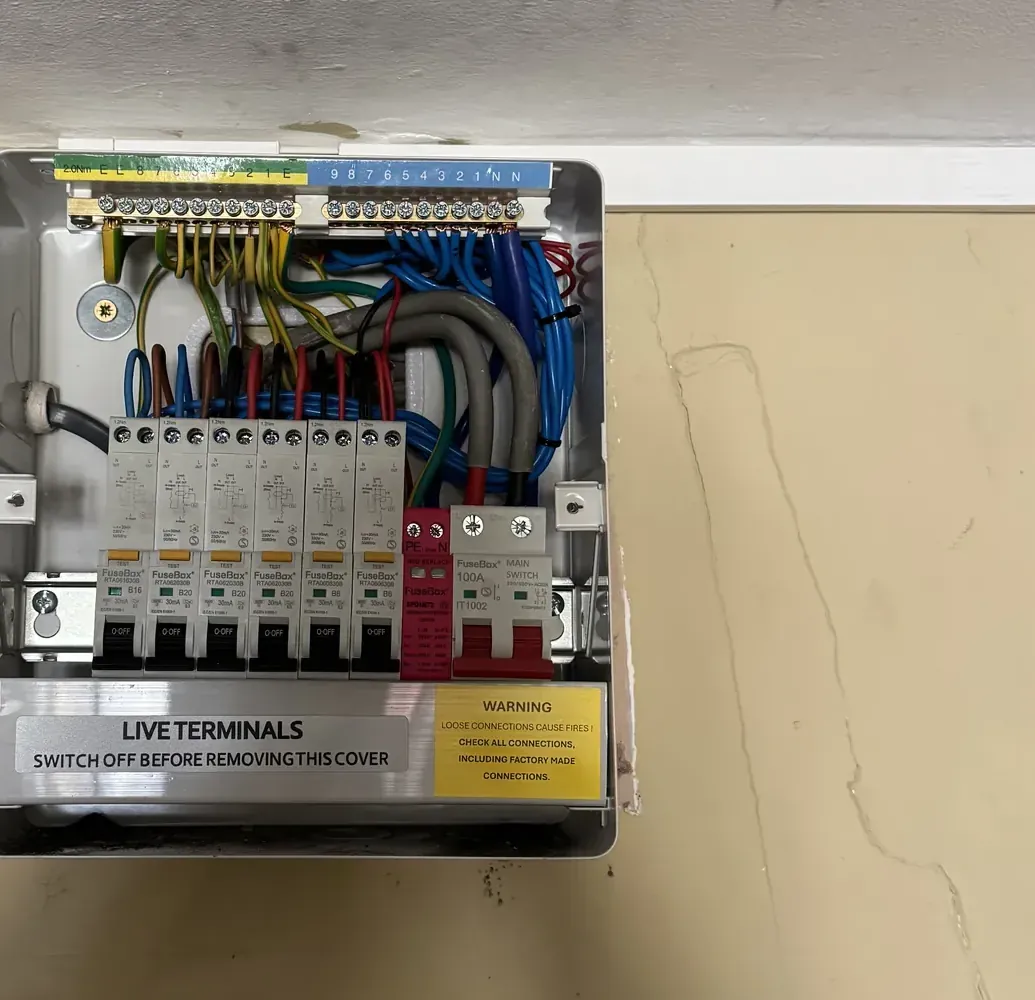 New consumer unit fitted with RCBOs and tidy wiring