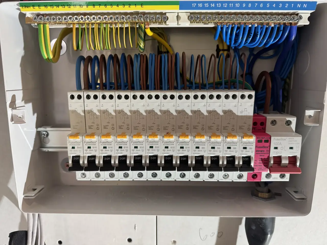 New consumer unit with a full row of RCBOs fitted in York