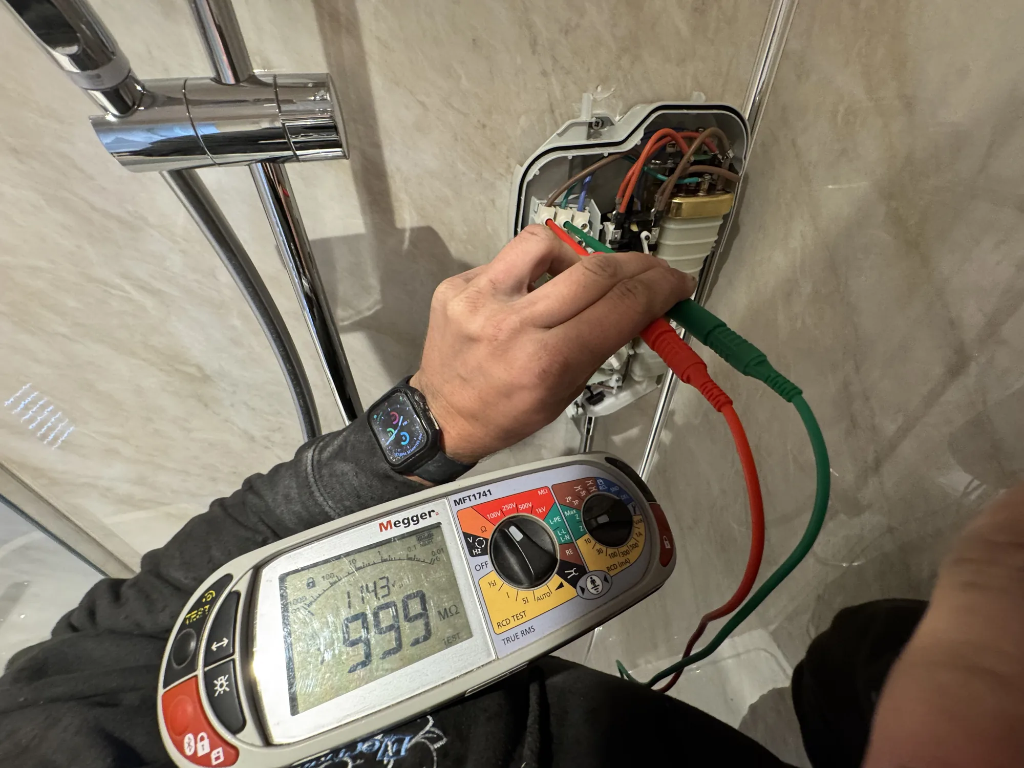 Multifunction tester in use during an EICR in York