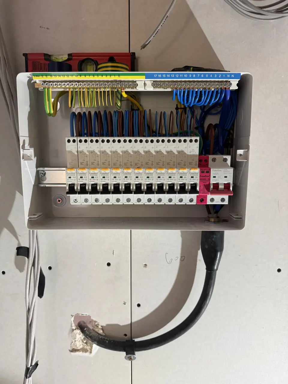 New consumer unit fitted and wired during a full house rewire